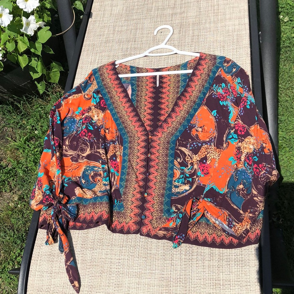 FREEPEOPLE SZ L JUNGLE CHEETAH JACKET/TOP